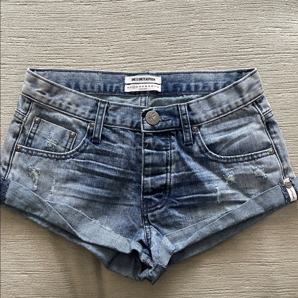 One Teaspoon Faded Blue Distressed Denim Cutoff Shorts - Bandits